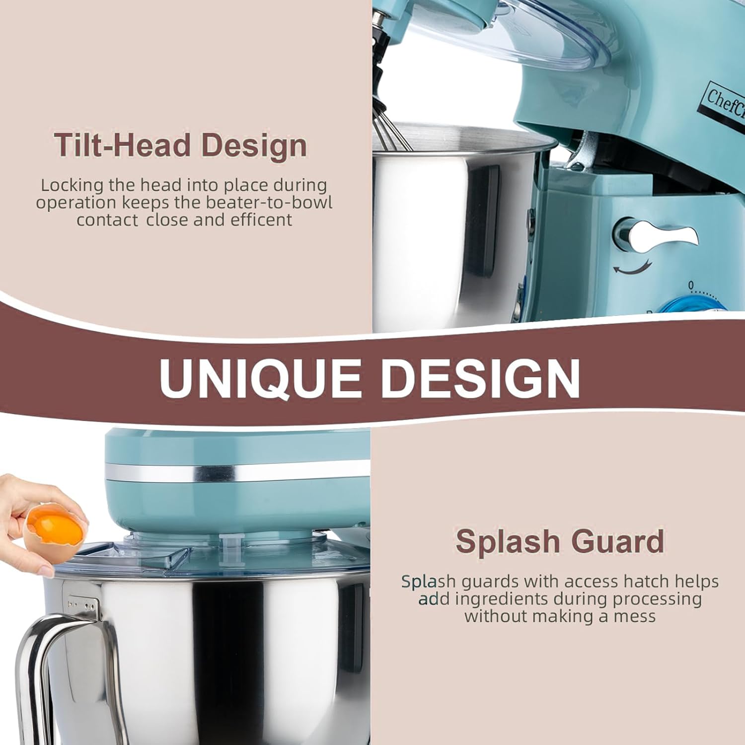 Electric Stand Mixer with 6.5 Quart Bowl, Household Food Mixer 10+p Speeds 660W, Kitchen Tilt-Head Bread Dough and Cake Mixers with Dough Hook, Whisk, Beater, Splash Guard and Egg Separator (Blue)