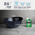 9.6'' Serving Bowls, 84oz Bamboo Fiber Salad Set of 4, Large for Kitchen, Deep Oval for Salad, Vegetable, Fruit, Pasta, Ramen, Lightweight & Easy to Clean (Matte Black)