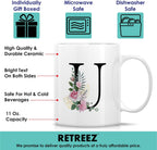 Retreez Initial A-Z Floral Botanical Bouquet Alphabet Monogrammed Monogram Mug 11 Oz Ceramic Tea Coffee Mugs - Appreciation Thank You Wedding Birthday Gifts for her friend coworker sister - U Initial
