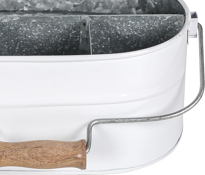 Alpha Living Home 4-Compartment Flatware Caddy - Metal Cutlery Holder Silverware & Condiment Organizer - Perfect for Kitchen, Dining, and Picnics (White)