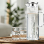 Hsei 2 Sets Glass Pitcher with Lid, 50 oz / 1500 ml Water Carafe with Handles Hot Cold Beverage Water Jar Glass Jug for Tea Juice Milk Coffee Iced Beverage