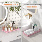 Oak Bathroom Toilet Tank Tray, 13" Wood Storage Basket, Back of Toilet Basket Organizer for Perfume Makeup Candle Kitchen Counter Coffee Table Pink Decor