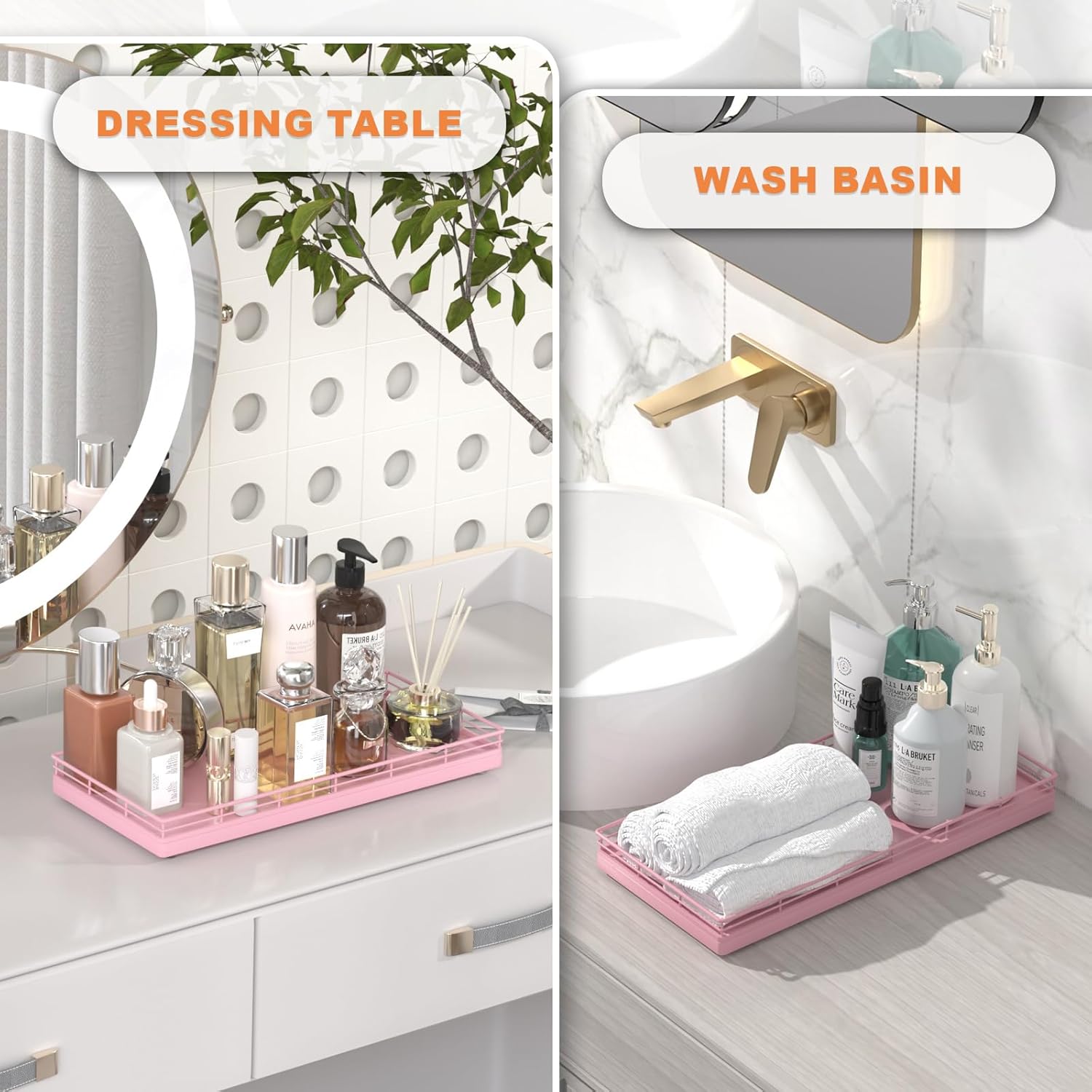 Oak Bathroom Toilet Tank Tray, 13" Wood Storage Basket, Back of Toilet Basket Organizer for Perfume Makeup Candle Kitchen Counter Coffee Table Pink Decor