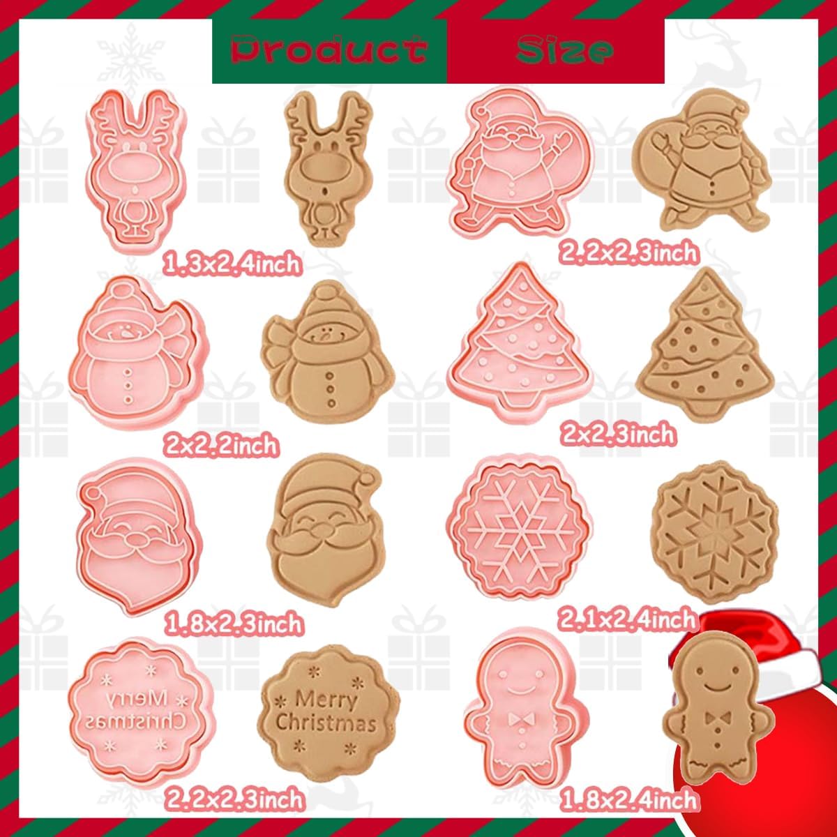 8 Piece Christmas Cookie Cutters, 3d Raised Design Gingerbread Cookie Stamps, Cookie Cutter Set suitable for Frosting Decoration, Mini Pie Molds, Apple Pie Pastry Biscuit Cutter (Christmas-C)