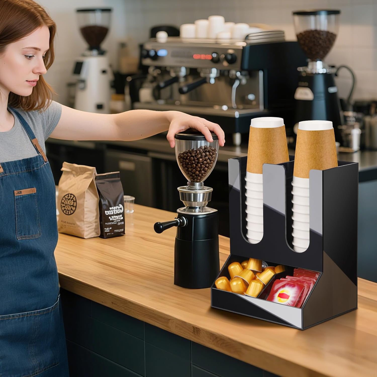 MYITYARD Coffee Station Organizer, Coffee Cup Holder for Countertop, Cup and Lid Dispenser with 4 Compartment, Coffee Bar Accessories Organizer for Home, Kitchen, Office and Breakroom