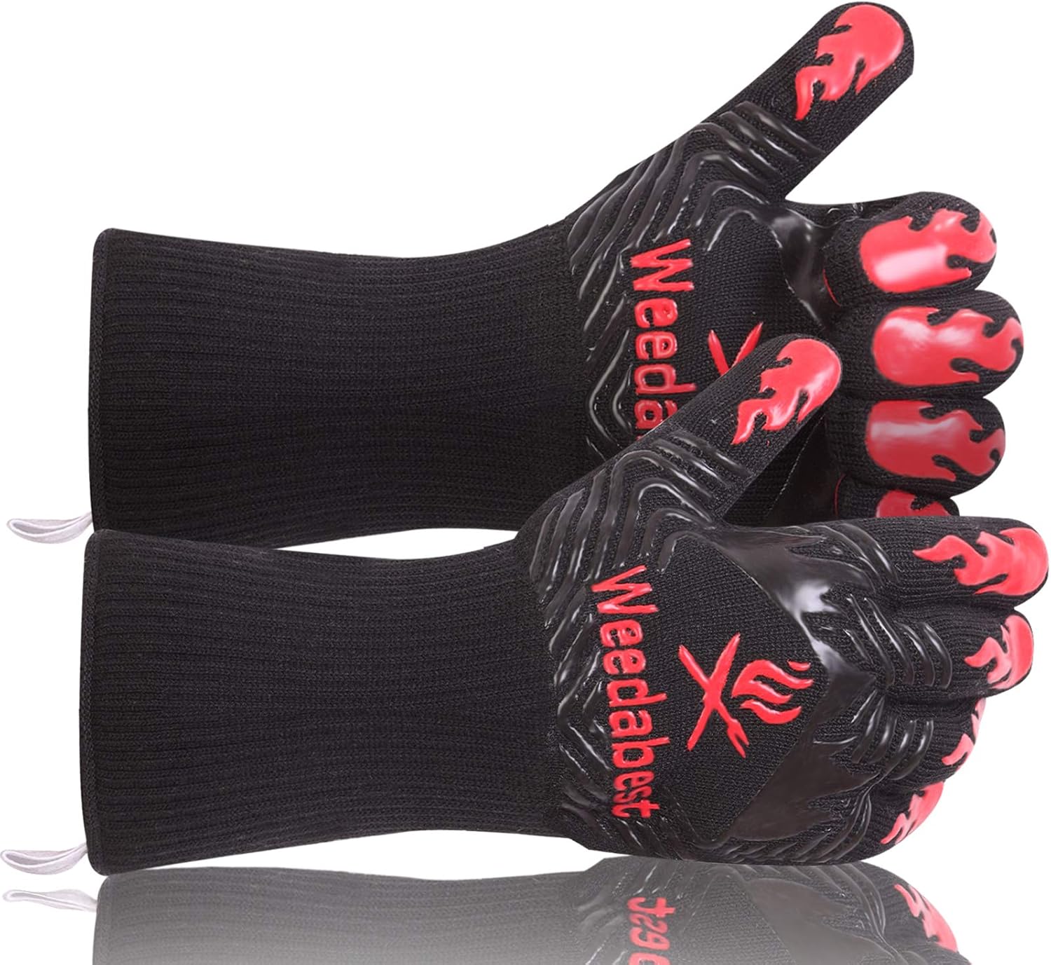 WEEDABEST Hot BBQ Gloves Heat Resistant Kitchen Oven Mitts Professional Long Heat Resistant Cooking Gloves for Grill,Grilling,Smoker,Barbeque,13.5 inch-Gray