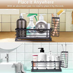 Kitchen Sink Caddy Organizer, 10.5" X 4.0" X 3.6" Sink Sponge Holder for Kitchen with Instant Drying Stone and Dish Brush Holder, Bathroom Organizer for Sponges, Scrubbers, Soap