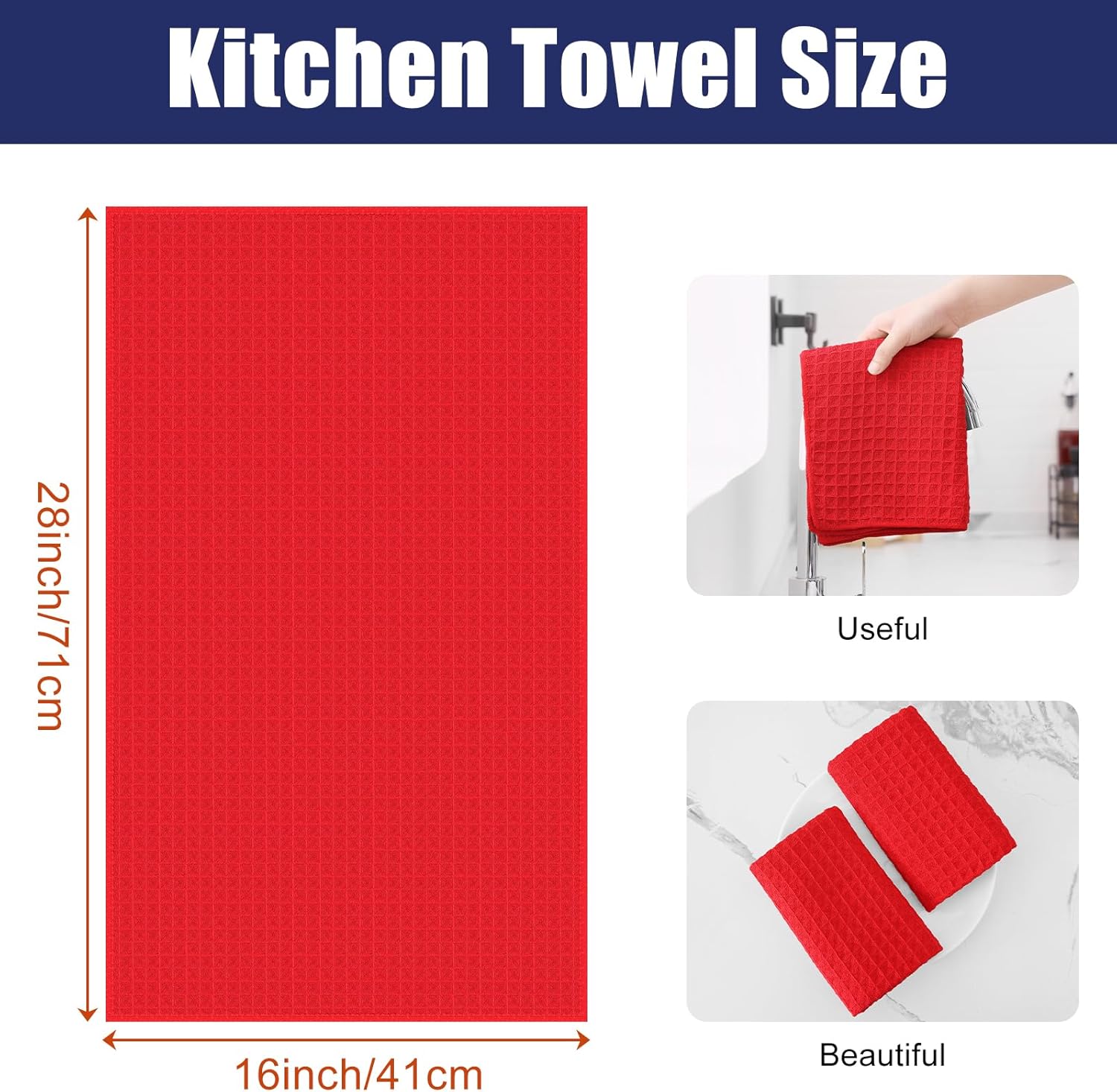 Homaxy Microfiber Waffle Weave Kitchen Towels, 16 x 28 Inch Ultra Absorbent and Solid Color Dish Towels, 6 Pack, Red