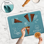 Silicone Pastry Mat 24" x 16" Extra Thick Non Stick Baking Mat with Measurements and Edge Heightening, Food Grade Silicone Rolling Mat for Pastry, Bread, Cookies, Pizza, Fondant, Pasta