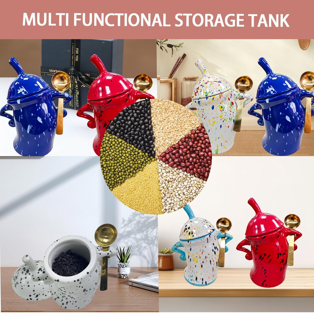 Canister With Attitude - 1.2L Ceramic Storage Jar with Lid, Airtight Kitchen Canisters Set for Coffee, Sugar & Tea | Farmhouse Flour Sugar Storage Container, Handmade with Spoon Rest (Color)