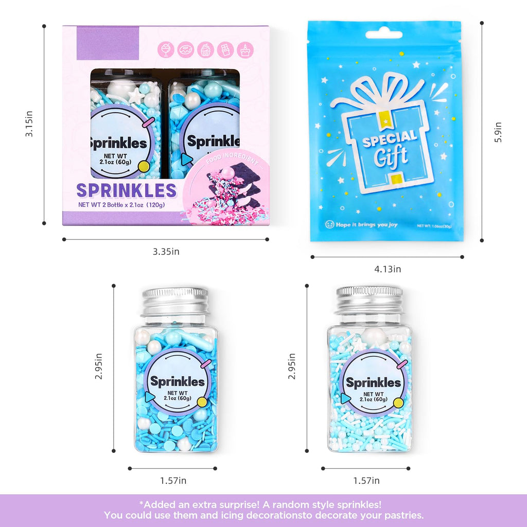 Edible Blue Sprinkles For Cake Decorating, Snowflake Sprinkles, Edible Stars, Sprinkle Mix for Cupcake Toppers, Ice Cream Toppings, Celebrations Wedding Baby Shower Birthday Party.(120g/4.2oz)