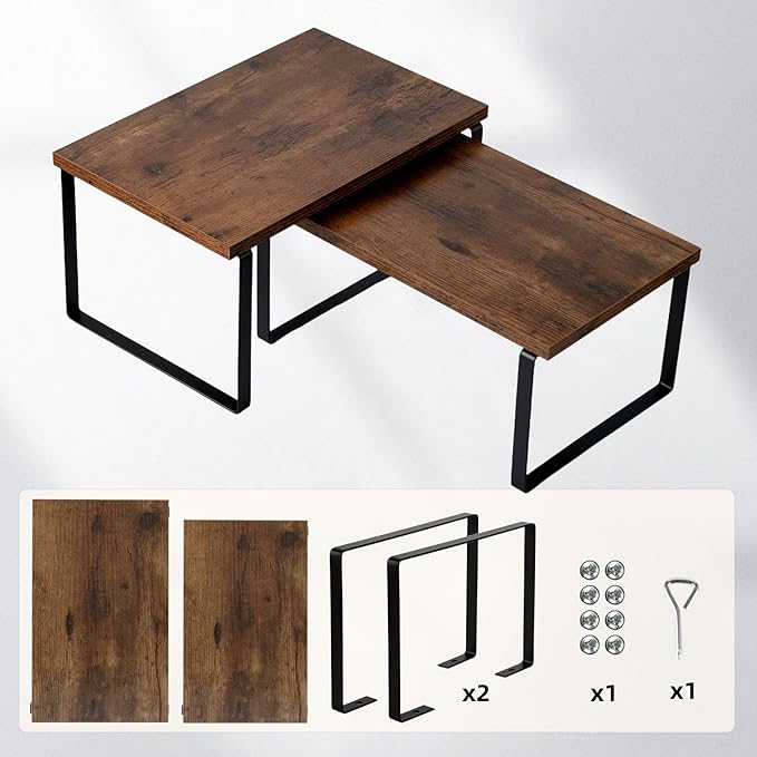 Cabinet Organizer Shelf, Set of 2 Expandable Kitchen Countertop Shelves with Spice Rack - Stackable Storage in Metal and Wood15.7 inches (Brown)