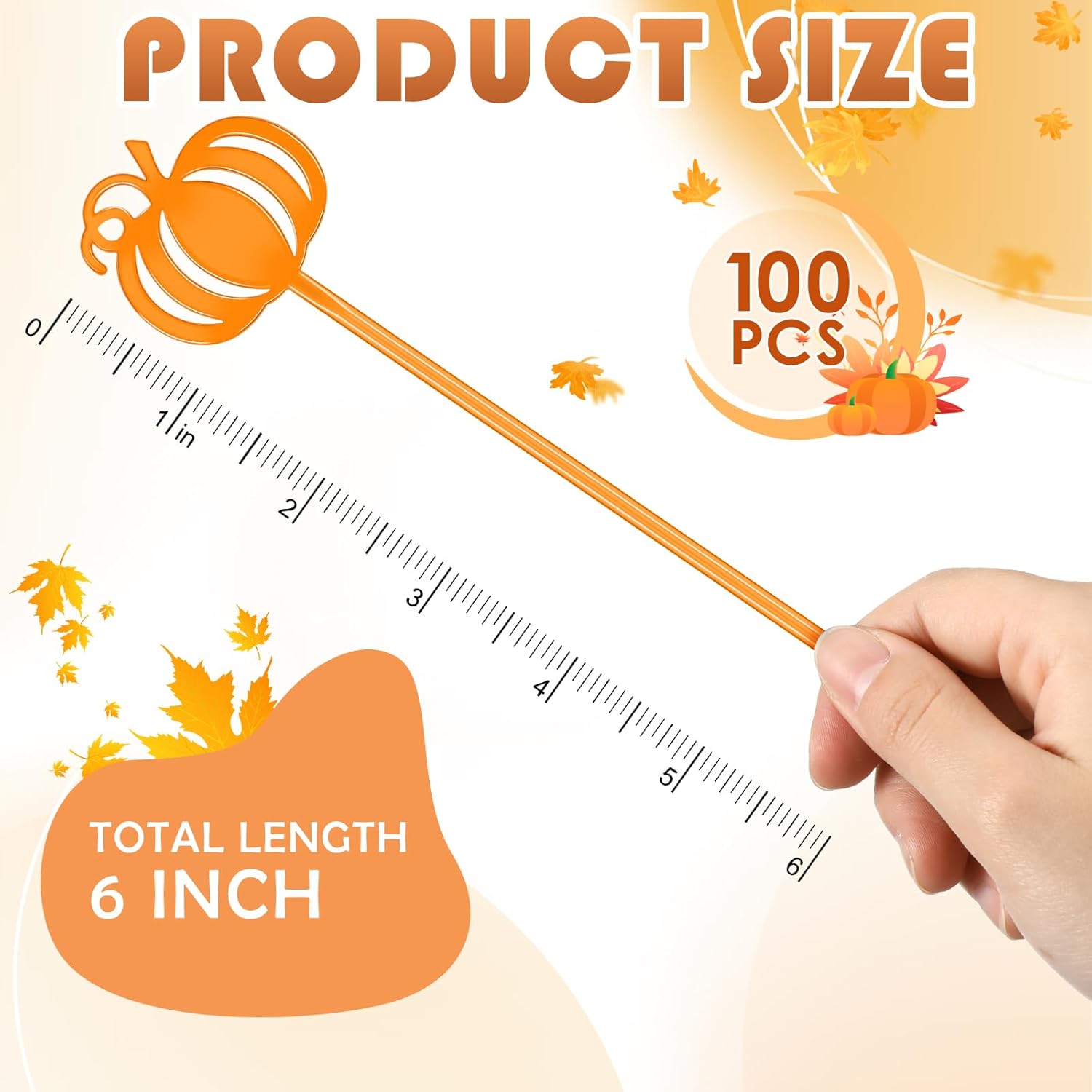 30 Pcs Halloween Swizzle Sticks Plastic Coffee and Cocktail Stirrers Fall Thanksgiving Drink Stirrers Cocktail Mixers for Halloween Fall Autumn Party Tea Coffee Bar Decoration(Pumpkin)