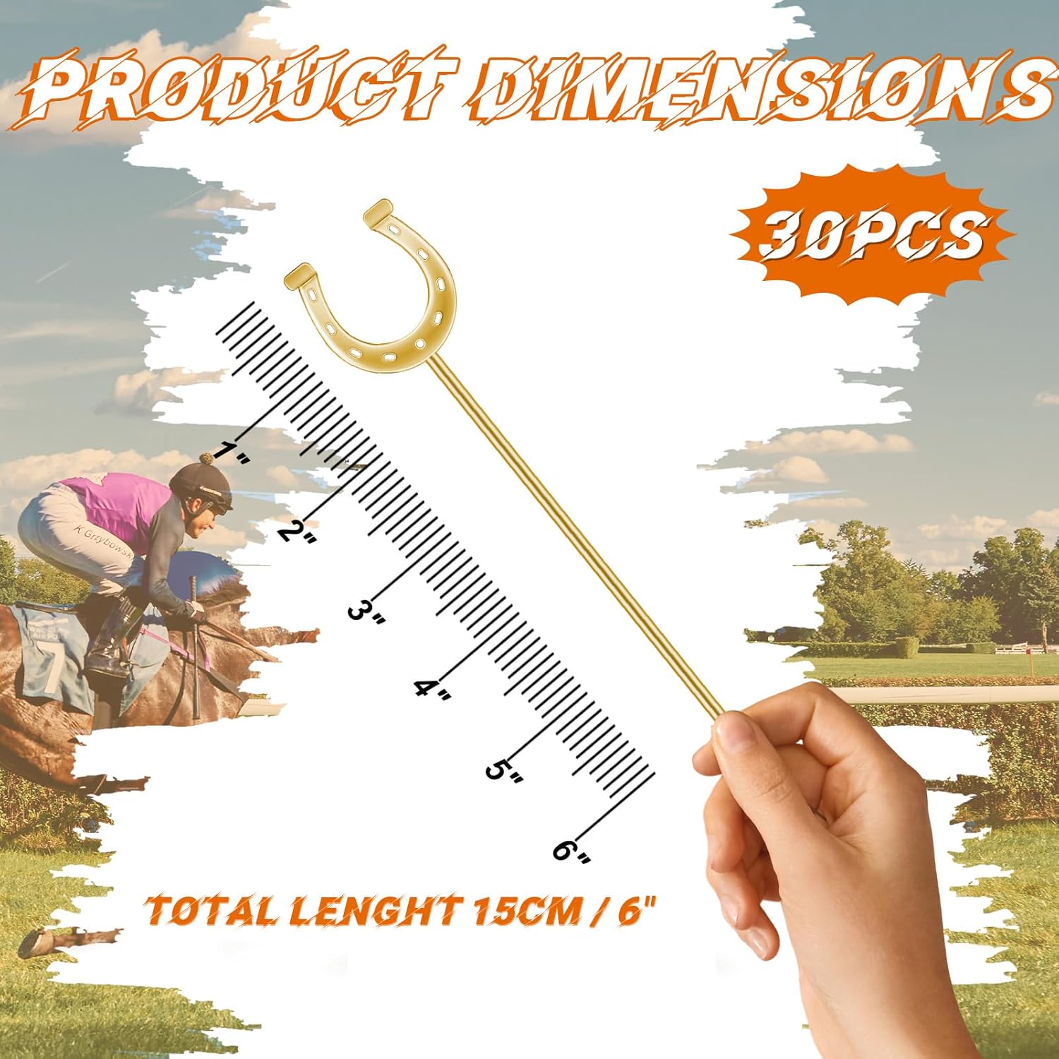 6 Inch Derby Drink Plastic Stirrers Swizzle Sticks for Cocktails Coffee Reusable U Shaped Horseshoe Drink Stirrers for Coffee Beverage Party Bar Weddings Events(Gold,30 Pcs)