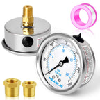 MEANLIN MEASURE 0~300Psi Stainless Steel 1/4" NPT 2.5" FACE DIAL Liquid Filled Pressure Gauge WOG Water Oil Air Center Back Mount, with 1/4" x 1/2" NPT and 1/4" x 3/8" NPT Hex Bushing
