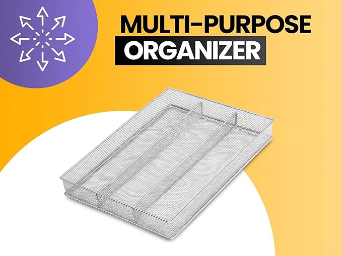 YBM Home Metal Silverware Organizer for In-Drawer Cutlery Storage, 6 Compartment Mesh Cutlery Flatware Tray Sorts Kitchen Utensils, Great for Office Supplies 1132s