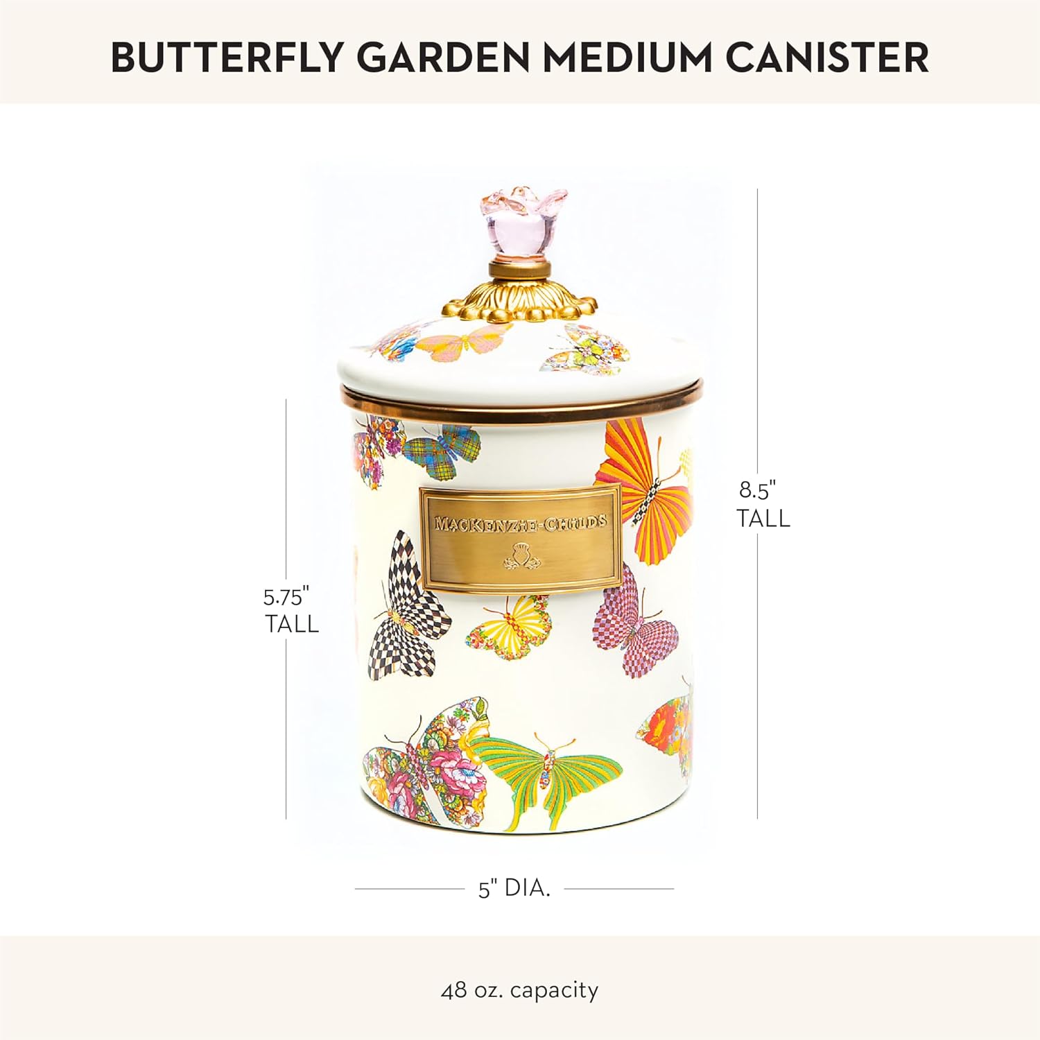 MACKENZIE-CHILDS Butterfly Garden Enamel Canister, Pretty Kitchen Storage Container with Lid, Medium