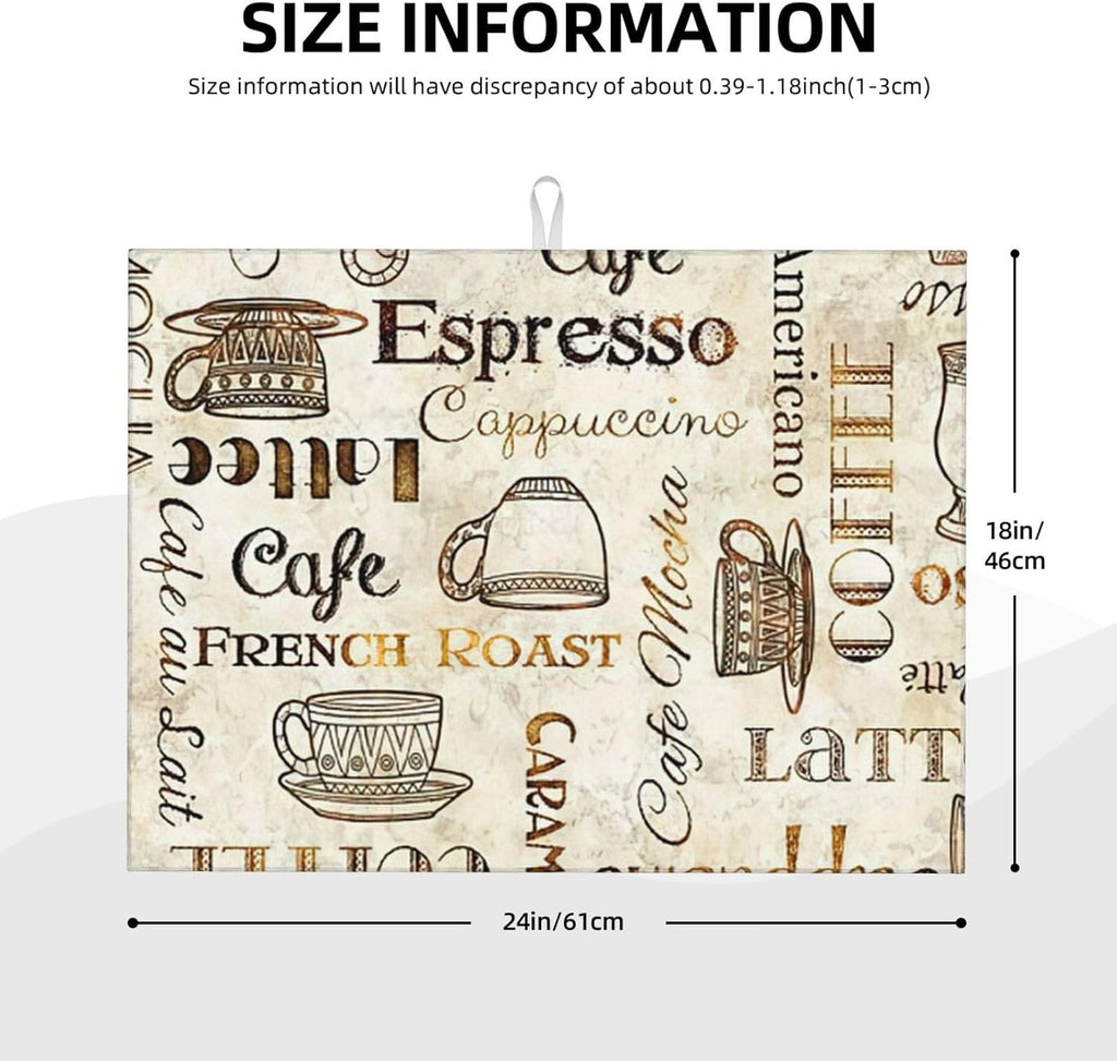 2Pcs Dish Drying Mats Faucet Mats Sets Large Size Coffee Mats Sink Faucet Mat Splash Guard for Kitchen Counter Bathroom Sink Coffee Bar Kitchen Decor (Retro Coffee, 18"x24" 15" x 5.5"Set)