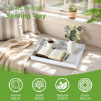 S310 Rustic White Wood Serving Tray with Handles, 17 Inch Wooden Tray for Ottoman, Breakfast, Lunch, Dinner, Decorative Rectangular Tray for Living Room, Kitchen Counter, Outdoor