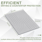 Large Stone Drying Mat for Kitchen Counter, 24" × 16" Diatomite Dish Drying Mat, Quick Dry Stone Mats, Ultra Absorbent Natural Diatomaceous Earth Mats for Dished, Bottles, Light Grey