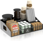 Metal Coffee Station Organizer for Countertop - Coffee Bar Organizer with Designable DIY Logo, K Cup Pods Holder & Tea Condiment Storage - Rustic Breakroom Kitchen Decor in Balck