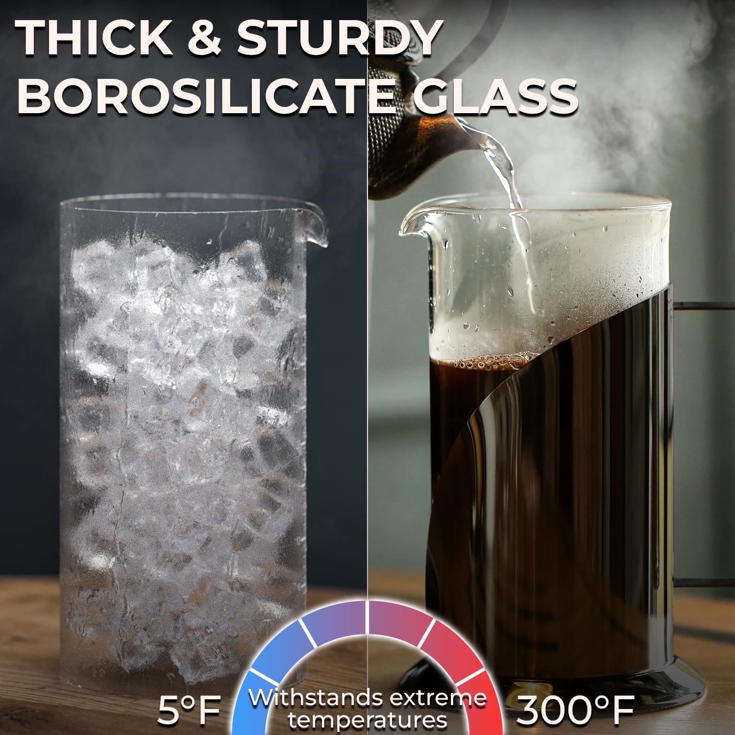 Cafe Du Chateau Stainless Steel French Press Coffee Maker - 34oz Insulated Coffee Press with 4-Level Filtration, BPA Free, Durable Glass, Great for Tea