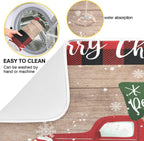 Christmas Dish Drying Mat 18 x 24 Inch with Hanging Loop High Absorbent Reversible Microfiber Red Truck Buffalo Check Plaid Dish Mat Dish Drying Pad Dish Rack Pad Drainer Mat Counter Mat