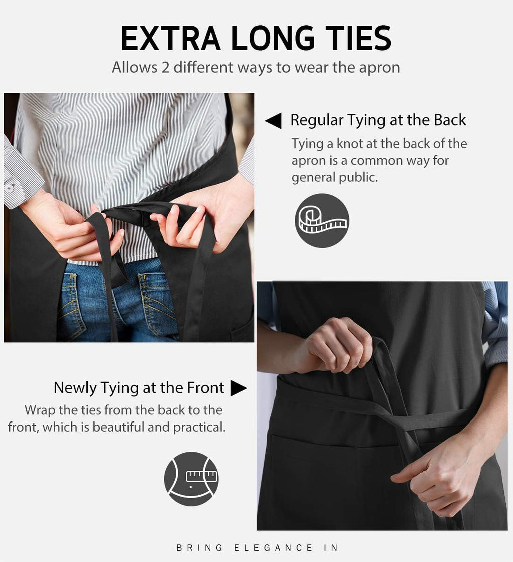 Syntus 12 Pack Bib Apron, Unisex Aprons Adjustable Thicker Version Waterdrop Resistant with 2 Pockets Cooking Kitchen Aprons for Women Men Chef, BBQ Drawing Apron Bulk, Black