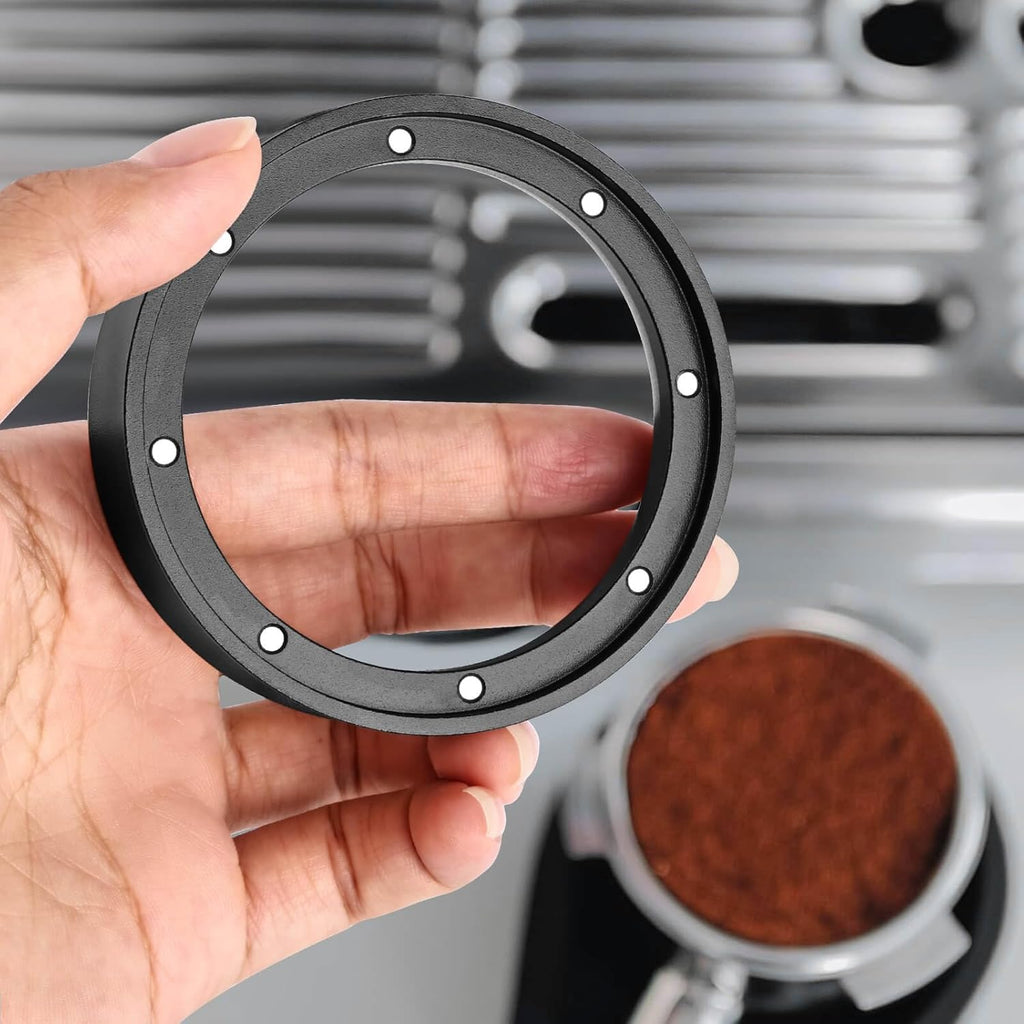 51mm Magnetic Dosing Funnel and Puck Screen Set - Espresso Coffee Dosing Ring, 19mm Anodized Aluminum with 8 Neodymium Magnets Compatible with 51mm CASABREWS/Delonghi Decica Portafilter (Black)