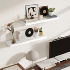 Fun Memories Rustic Floating Shelves for Home Decor, 8 Inch Deep Floating Shelf, Solid Wood Floating Wall Shelves 30 Inch Long, Deep Wall Shelves for Bathroom, Living Room, White Finsh, Set of 2