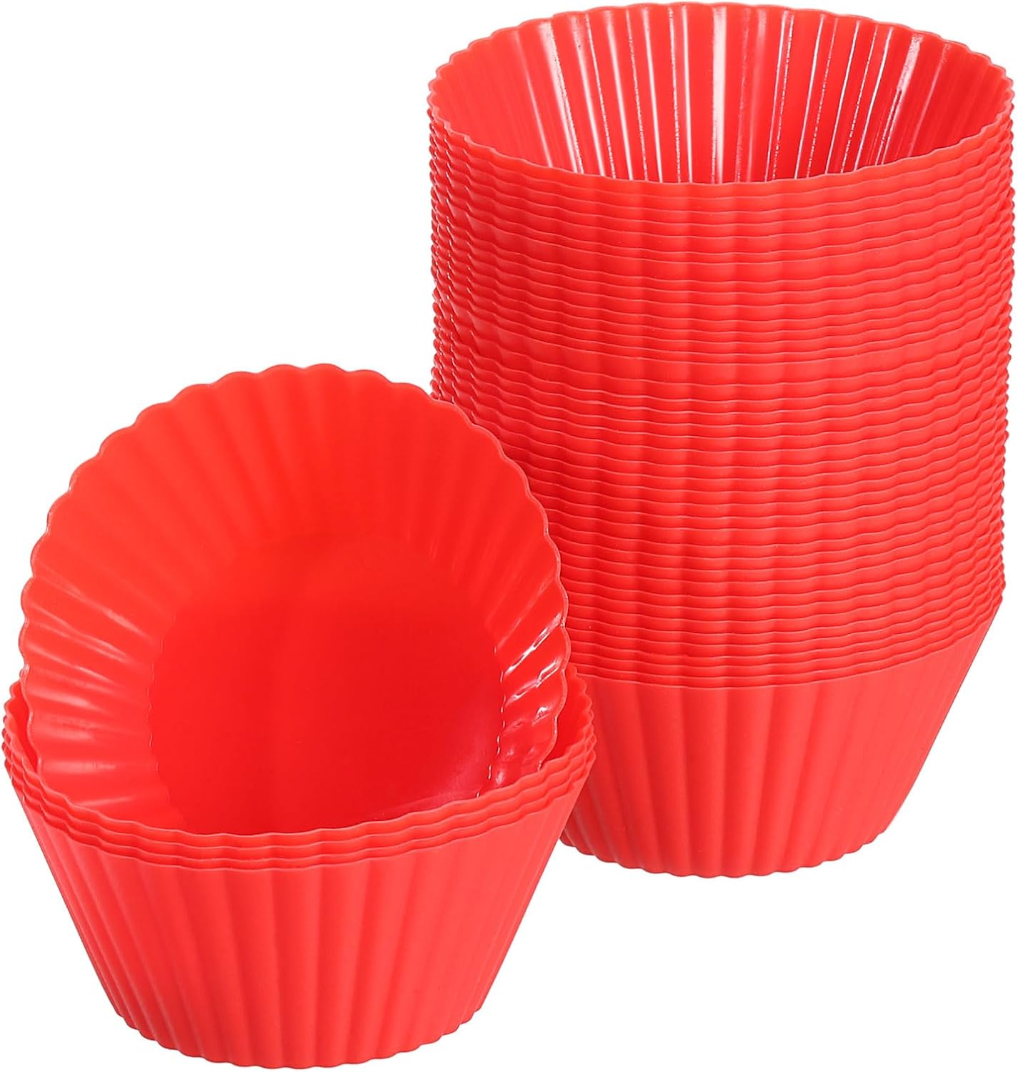 uxcell 45Pcs Silicone Cupcake Liners, Non-Stick Baking Cups, for Cooking Eggs, Baking Muffins and Make a Cake(Red)