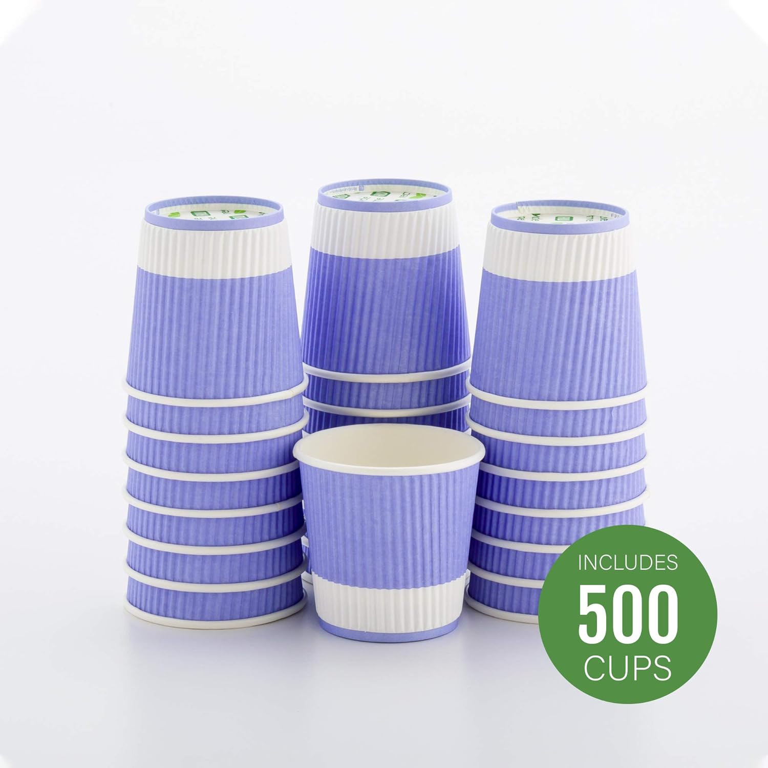Restaurantware 4 Ounce Ripple Insulated Coffee Cups, 500 Double Wall Corrugated Light Purple Paper Tumblers, Leakproof, Non-Slip Design, Recyclable, Ribbed Surface, Matching Lids Sold Separately