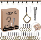 50 PCS Bronze Eye Screw Hooks for Hanging Heavy Duty with Safety Buckle.Metal Ceiling Hooks for Hanging Plants Cup Wind Chime Bird Feeders Patio Lights at Indoor&Outdoor