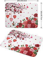 Giwawa Happy Valentines Day Dish Drying Mat for Kitchen Countertop, Red Love Hearts Rose Flowers Dish Drainer Mats, Romantic Absorbent Dish Drying Pad Wedding Decor, 18"x24", Large