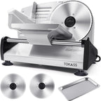 Meat Slicer, 200W Electric Deli Food Slicer with 2 Removable 7.5'' Stainless Steel Blades and Tray, Adjustable Thickness for home use,Child Lock Protection,Easy to Clean,Cuts Meat, Bread and Cheese