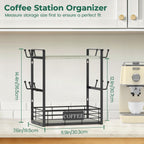 EsLuker.ly Coffee Mug Cup Holder Stand Bar Station Organizer for Countertop, Multi-Functional 2 Tier Mug Tree Rack for Kitchen, Storage Shelf with 12 Hooks, Light Grey-Black(Patented Design)