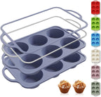 2 Packs 6 Cups Silicone Muffin Pan with Metal Reinforced Frame Jumbo Size Cupcake Pan Tray Egg Bites Silicone Circle Round Cookie Molds Muffin Tin Tall Tart Pans Baking Sheet Breakfast Sandwiches