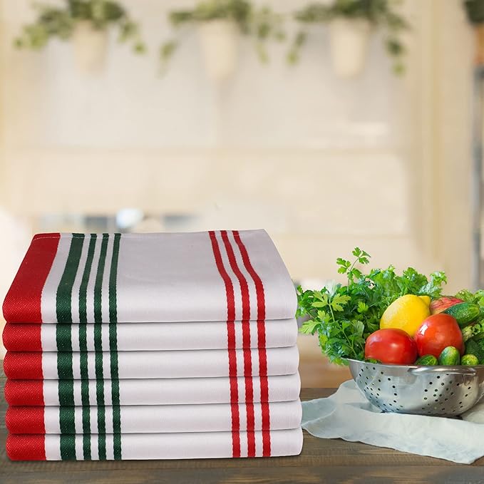 Urban Villa Kitchen Towels 100% Cotton Dish Towels for Kitchen (Set of 6) 20”x30” Dish Cloths Highly Absorbent Kitchen Linen Set with Hanging Loop Perfect for Drying Dishes Cleaning Towels- Christmas