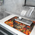 Fall Pumpkin Dish Drying Mat for Kitchen Counter 18x24 Inch Autumn Maple Leaves Microfiber Drying Mats Absorbent Reversible Thanksgiving Day Dish Pad Autumn Orange Dish Mats for Drying Kitchen Decor