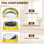 uxcell 2Pcs Round Tea Canisters, 4" x 4" Airtight Metal Tea Containers for Loose Tea, Coffee Beans, Spices - Durable, Compact, and Stylish Storage Tea Tin (Yellow)