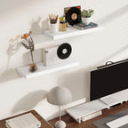 Fun Memories Rustic Floating Shelves for Home Decor, 8 Inch Deep Floating Shelf, Solid Wood Floating Wall Shelves 24 Inch Long, Deep Wall Shelves for Bathroom, Living Room, White Finsh, Set of 2