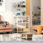 Aheaplus Bakers Rack with Power Outlet, Microwave Stand, 5 Tiers Coffee Bar Station with Led Lights, Kitchen Storage Shelf with 6 S-Shaped Hooks, Kitchen Rack for Spices, Pots and Pans, White