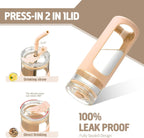 Kodrine 24oz Glass Tumbler with 2 Lids and Straws, Glass Cup With Bamboo Lid and On-the-go Lid, Reusable Iced Coffee Cup, Ideal for Smoothie, Cold Drinks, Fit Cup Holder, BPA Free(1, Amber)