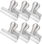 6 Pack Heavy-Duty Stainless Steel Chip Clips，3" Wide Air Tight Bag Clips for Food，Air Tight Seal Food Bag for Kitchen & Home (Silver Finish)