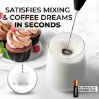 Zulay Kitchen Powerful Milk Frother Wand With 4 AA Duracell Batteries - Ultra Fast Handheld Drink Mixer - Electric Whisk Foam Maker for Coffee, Lattes, Cappuccino, Matcha & Creamer -