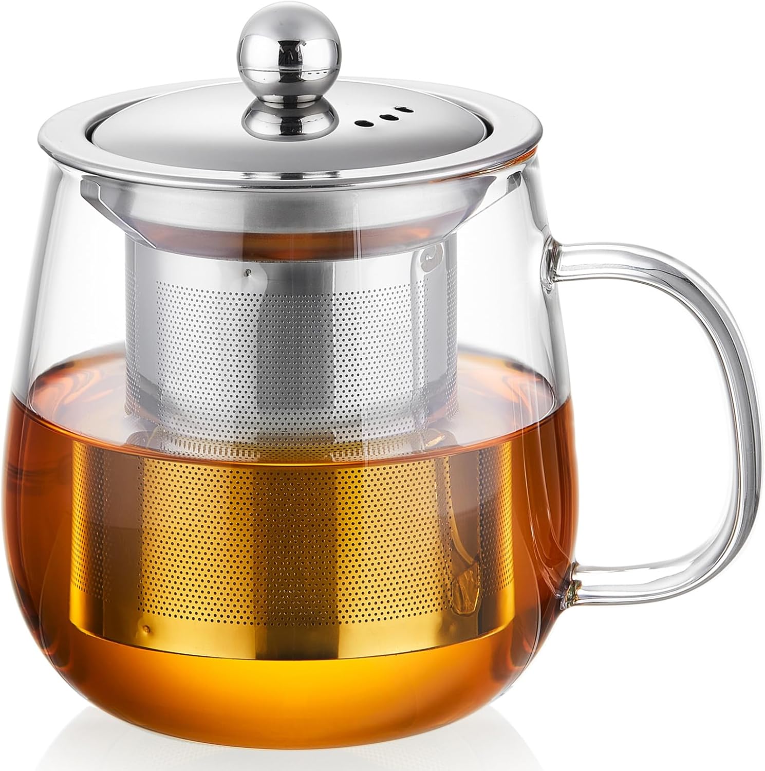 Glass Tea Cup with Infuser and Lid, 14.5oz/450ml Large Borosilicate Glass Teacup with Stailess Steel Filter, Clear Mug for Loose Leaf Blooming Tea, Dishwasher Safe - Tea Maker Gift