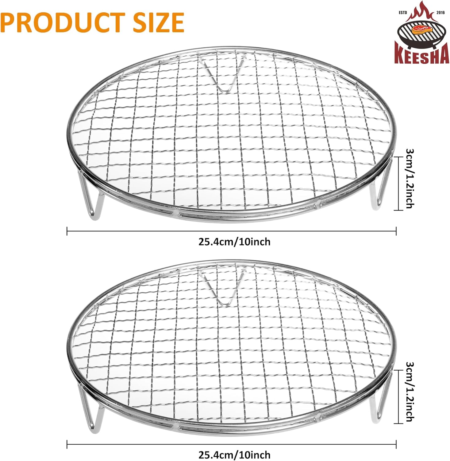 Cooling Rack - 10" & 8.3" 304 Stainless Steel Dish Rack for Cooking and Baking - Premium Steamer Rack, Canning Rack - Stackable Cake Cooling Rack - Set of 2