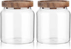 Labina Glass Storage Container Airtight Food Jars Kitchen Canister with Wood Lids, 20 Oz Wide Mouth Pantry Organization Glass Jar for Flour, Sugar, Cookie, Spagetti, Nuts and Candy (2 Pack)