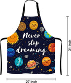 Never Stop Dreaming, motivational Quote, Outer Space Apron, Cute Planets and Star Cluster Solar System Moon and Comets Sun Cosmos