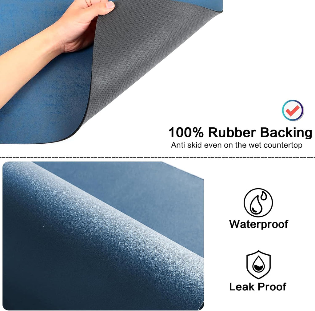 Coffee Mat 12''x19'', Dish Drying Mats for Kitchen Counter Absorbent Hide Stain Bar Mat Coffee Bar Accessories Anti Spill Mat Rubber Backed Fit Under Coffee Maker Espresso Machine Dish Rack (Blue)